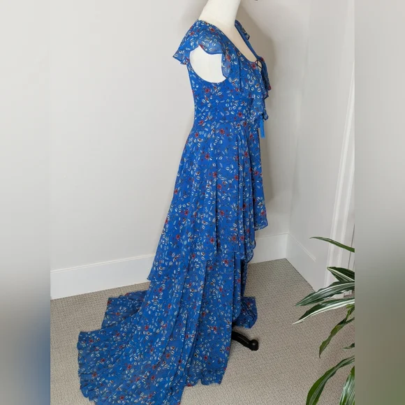 Lulu's Floral Ruffle Hi-Lo Dress Size XS Blue Vacation - Picture 7 of 13